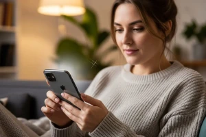 wanita-menggunakan-anti-gores-matte-untuk-iphone-dengan-nyaman